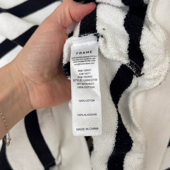 FRAME mock neck sweater balloon sleeve sweatshirt striped ribbed french terry - Picture 12 of 13